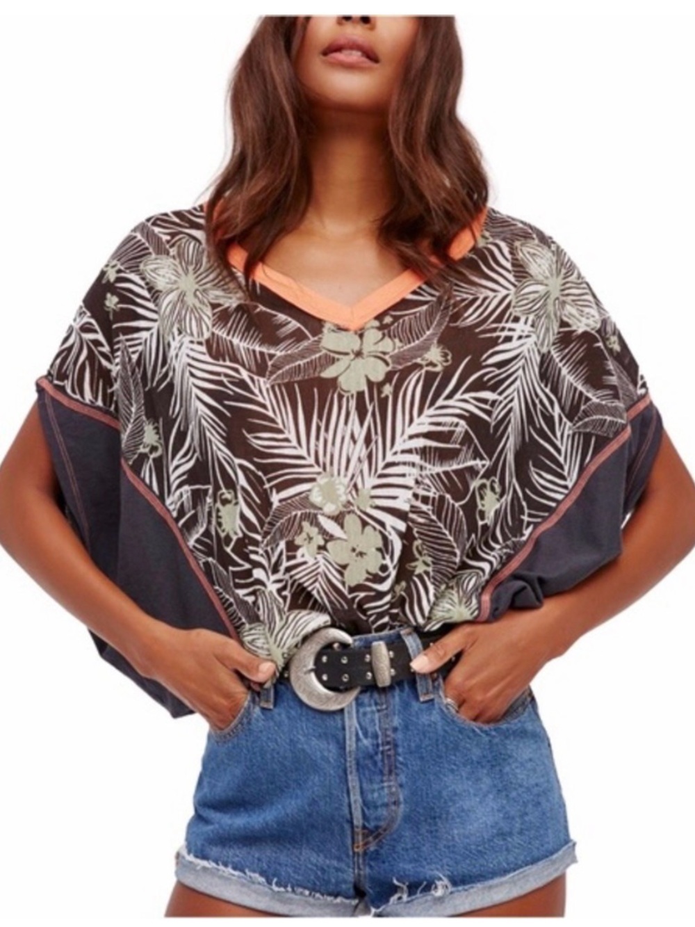 Free People We the Free Margot Oversized Tropical Print Dolman Sleeve Tee